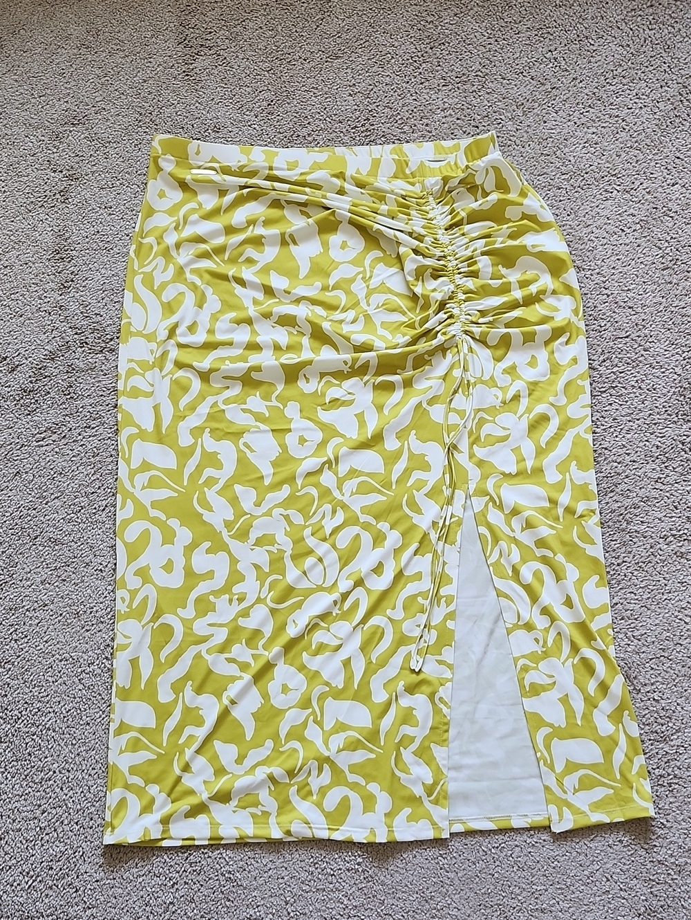 Yellow White Ruched Maxi Skirt
